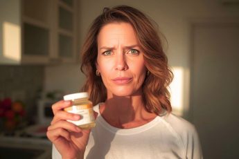 Женщина утром держит стакан с коллагеном, тёплый свет и спокойная атмосфера заботы о себеЖенщина утром держит стакан с коллагеном, тёплый свет и спокойная атмосфера заботы о себе