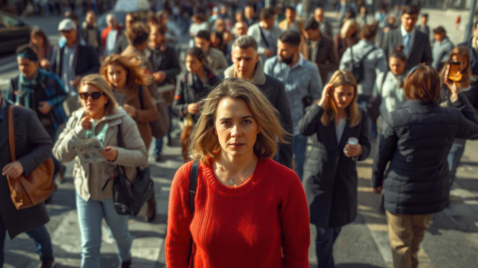 девушка сидит в кафе среди людей, но чувствует одиночество